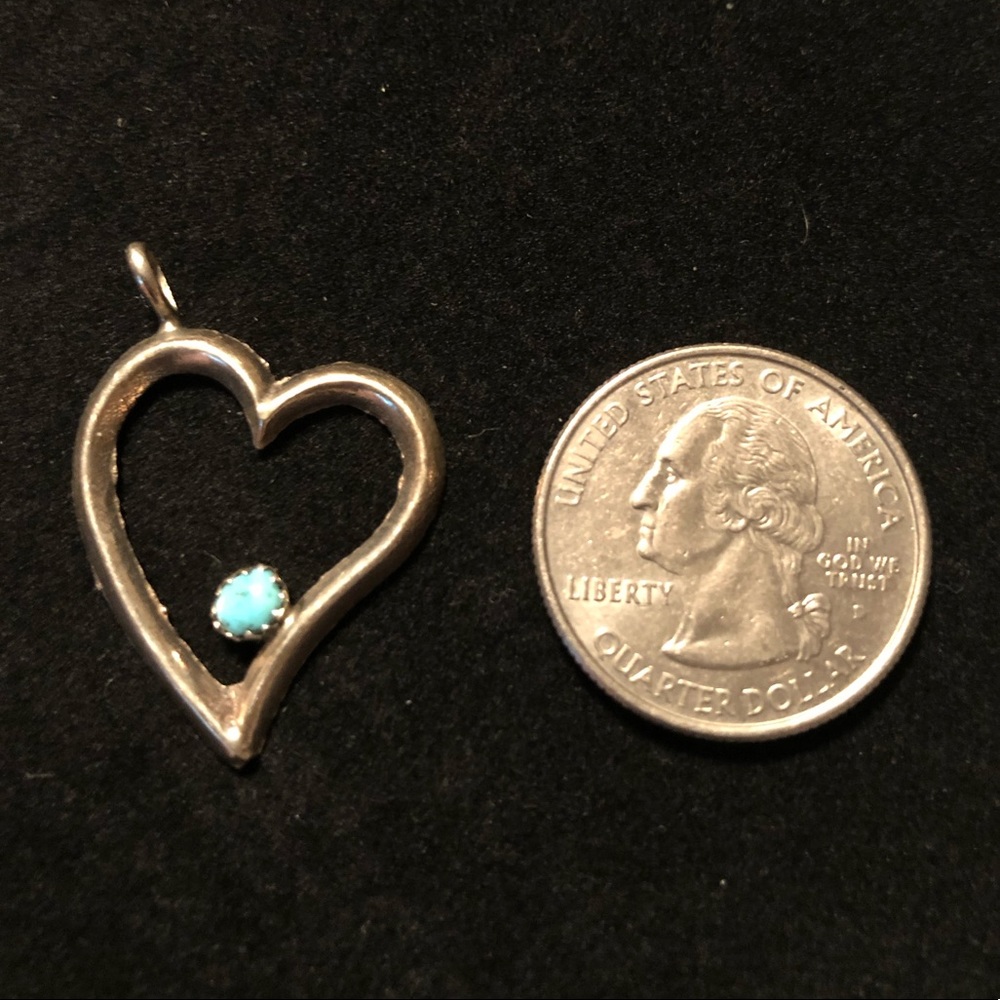 Sterling Sand Cast Heart W/Turquoise Pendant - Picture 4 of 4